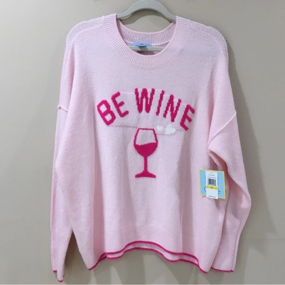CeCe Sweaters - NWT CeCe Women’s XL Top Sweater Pullover Oversize Knit Pink “Be Wine”